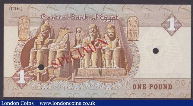 London Coins : A140 : Lot 501 : Egypt £1 dated 1978, Specimen No.1061, SPECIMEN in Arabic ovpt. & 2 punch-holes...