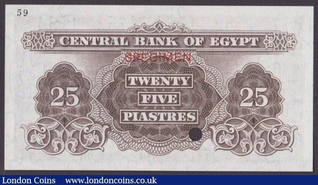 London Coins : A140 : Lot 504 : Egypt 25 Piastres issued 1961, colour trial in brown No.59, series A/1 000000, SPECIMEN ...