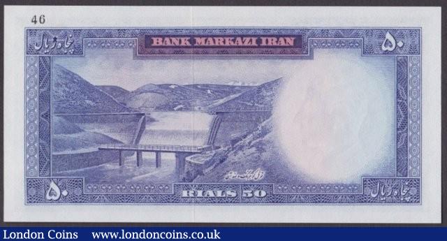 London Coins : A140 : Lot 550 : Iran 50 rials issued 1969-71, Colour trial in blue No.46, series 66/ 000000, signature 1...