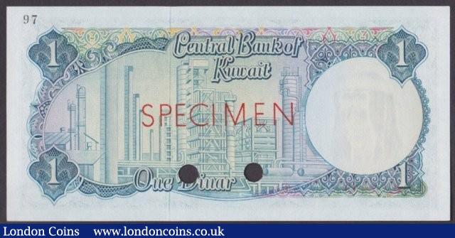 London Coins : A140 : Lot 569 : Kuwait 1 dinar issued 1968, Colour trial in light blue No.97, series B/1 000000, SPECIME...