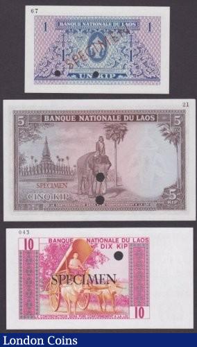 London Coins : A140 : Lot 575 : Laos printers colour trials (3), 1 kip issued 1962 in blue & pink No.67 Pick8ct, 5 kip i...