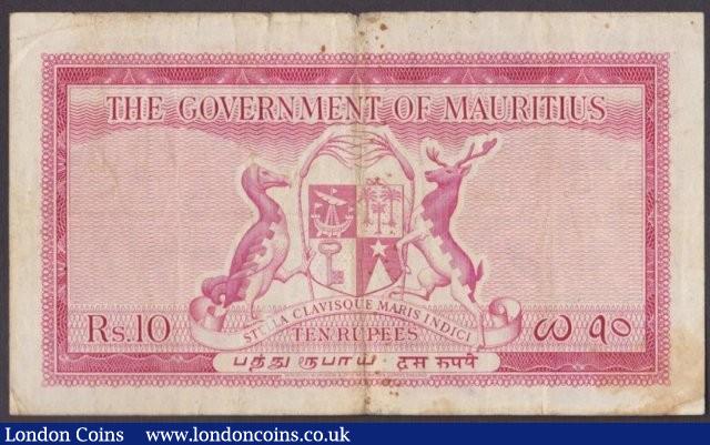 London Coins : A140 : Lot 609 : Mauritius 10 rupees issued 1954, QE2 portrait at right, series F400070, Pick28, edge...