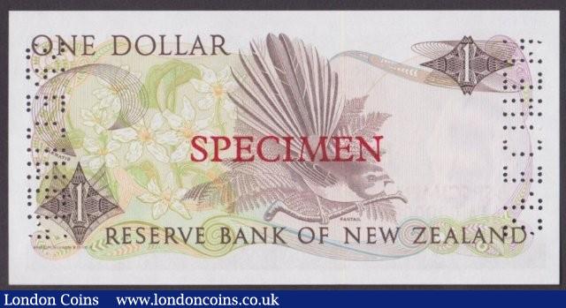 London Coins : A140 : Lot 612 : New Zealand $1 issued 1981, Specimen series AAA 000000, signed Hardie, SPECIMEN ovpt...