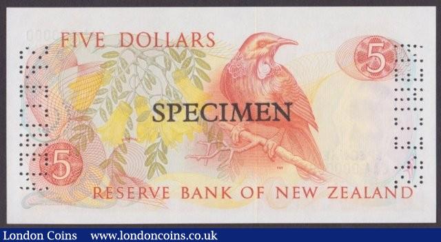 London Coins : A140 : Lot 617 : New Zealand $5 issued 1981, Specimen series JAA 000000, signed Hardie, SPECIMEN ovpt...