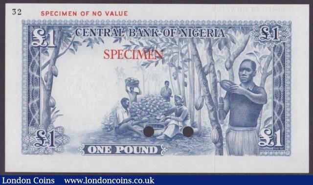 London Coins : A140 : Lot 618 : Nigeria Federation £1 issued 1958, Colour trial in blue No.32, series A/1 0000000,...