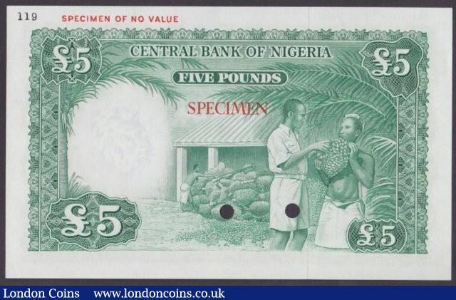 London Coins : A140 : Lot 619 : Nigeria Federation &pound;5 issued 1958, Colour trial in green No.119, series A/1 0000000, SPECIMEN ...