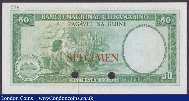 London Coins : A140 : Lot 638 : Portuguese Guinea 50 escudos issued 1971, Colour trial in light green No.256, SPECIMEN ovpt....