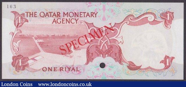 London Coins : A140 : Lot 641 : Qatar Monetary Agency 1 riyal issued 1973, Specimen No.163, series A/7 000000, SPECIMEN ...