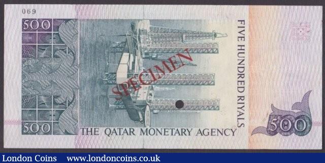 London Coins : A140 : Lot 651 : Qatar Monetary Agency 500 riyals issued 1980s, Specimen No.069, series A/1 000000, SPECI...