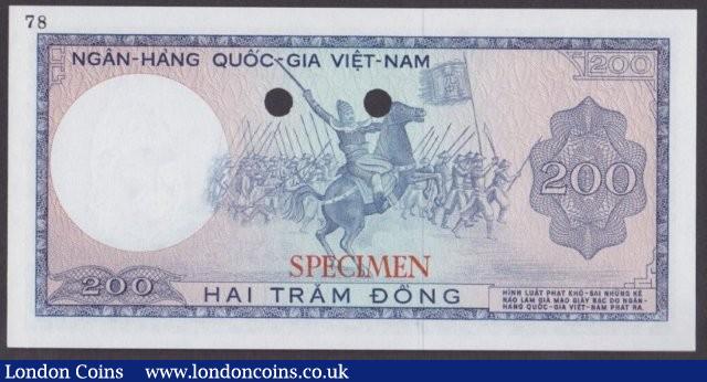 London Coins : A140 : Lot 694 : South Vietnam 200 dong issued 1966, Colour trial in blue No.78, series A.1 000000, water...