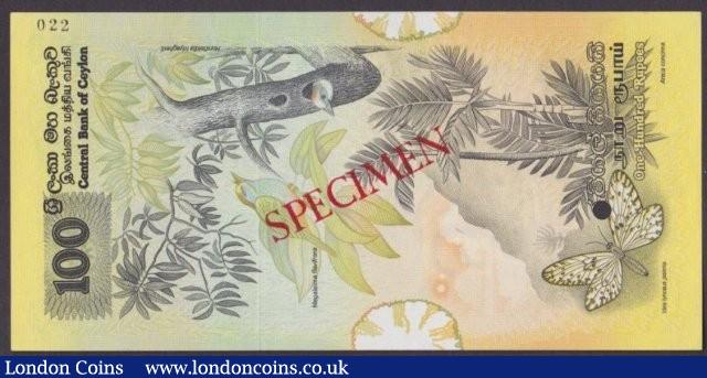 London Coins : A140 : Lot 698 : Sri Lanka 100 rupees issued 1979, Specimen No.022, SPECIMEN ovpt. & 1 punch-hole, Pi...