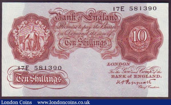 Ten shillings Peppiatt B262 issued 1948 threaded variety, last series 17E 581390, small counting flick at left, about UNC to UNC : English Banknotes : Auction 141 : Lot 108