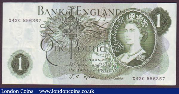 One pound Fforde B305 issued 1967 very last run of series X42C 856367, almost EF and seldom seen : English Banknotes : Auction 141 : Lot 143