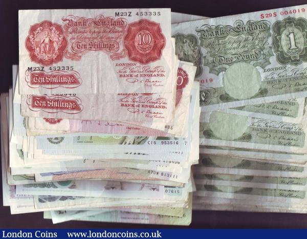 Bank of England (80) £119 face value, Peppiatt to Lowther includes Britannia £5 (4), large group of Beale £1s, some consecutive numbers and replacements noted, also 7 Scottish pound notes, mostly Fine to VF, some better : English Banknotes : Auction 141 : Lot 53
