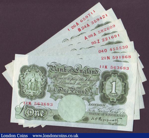 One pound Peppiatt B238 issued 1934 (4) series 11K, 21N, O40, last series 95Z and B239 (3) 1st series A98A, B24A and last series L26A, average VF, some better : English Banknotes : Auction 141 : Lot 85