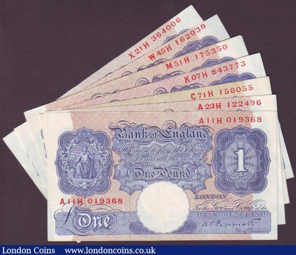 One pound Peppiatt blue B249 (7) issued 1940 series A11H, A23H, C71H, K07H, M51H, W45H & last series X21H, average GVF to EF : English Banknotes : Auction 141 : Lot 95