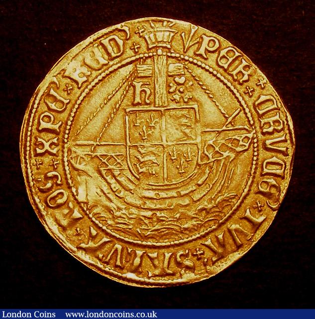 London Coins : A141 : Lot 1063 : Angel Henry VII type V with large crook-shaped abbreviation after HENRIC S.2187 North 1698 Mintmark ...