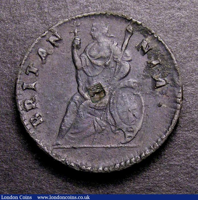 London Coins : A141 : Lot 1333 : Farthing 1685 Tin Charles II Peck 538 with all the edge bold and clear, VF with some light blist...