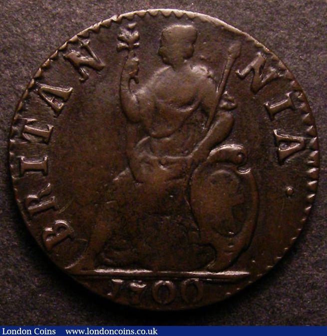 London Coins : A141 : Lot 1346 : Farthing 1700 Peck 667, Good Fine and with good surfaces, although weakly struck, Ex-Dea...