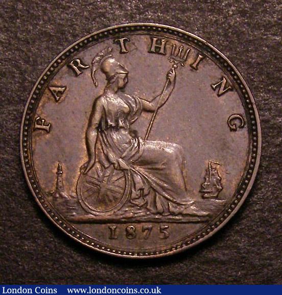 London Coins : A141 : Lot 1481 : Farthing 1875H Freeman 530 dies 3+C GVF with some contact marks, Very Rare and comparable to the...