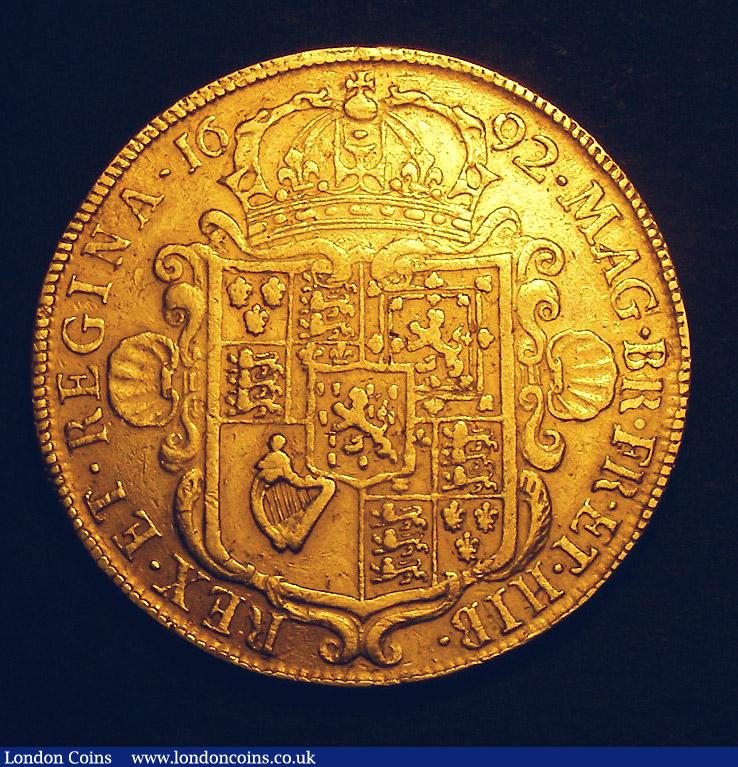 London Coins : A141 : Lot 1518 : Five Guineas 1692 QVARTO William and Mary conjoined busts with Elephant and Castle below S3423 VF