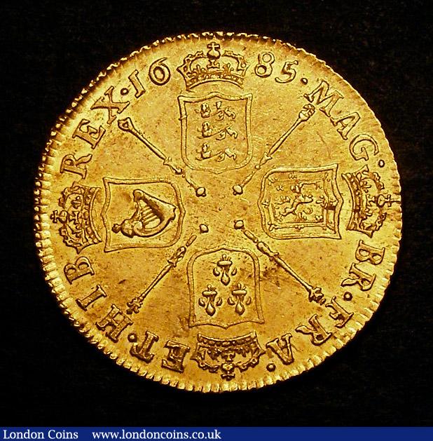 London Coins : A141 : Lot 1571 : Guinea 1685 First Bust Elephant and Castle below EF prooflike fields with a couple of minor nicks on...