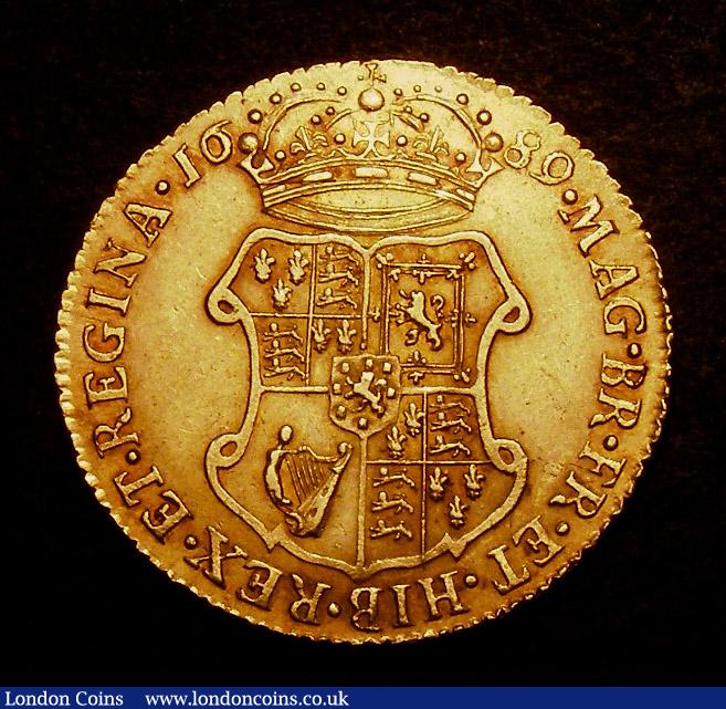 London Coins : A141 : Lot 1572 : Guinea 1689 Elephant and Castle below bust S3427 near EF rare thus, without problems or detracti...