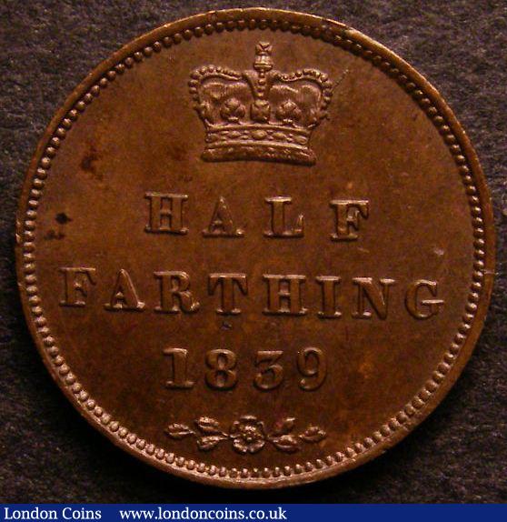 London Coins : A141 : Lot 1609 : Half Farthing 1839 Peck 1590 EF/GEF with some contact marks, Ex-Colin Cooke 18/1/1999