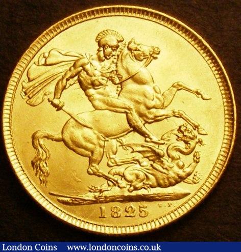 London Coins : A141 : Lot 2108 : Sovereign 1825 Laureate Head Marsh 9 UNC or near so with some contact marks, rated R3 by Marsh a...