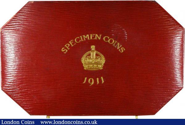 Proof Set 1911 Long Set 12 coins £5 to Maundy Penny UNC to nFDC the Gold with some minor nicks and hairlines, the silver with matching tone, in the original case, this in good condition : English Cased : Auction 141 : Lot 455