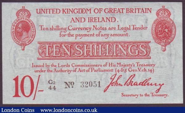 Ten shillings Bradbury T12.3 issued 1915 series C2/44 32051 GEF and a scarcer variety : English Banknotes : Auction 142 : Lot 14