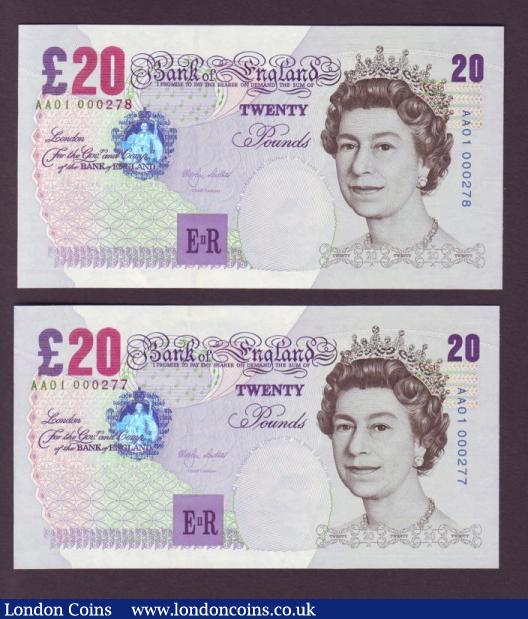 Twenty Pounds Lowther. B386. A pair consecutively numbered AA01 000277 and AA01 000278. UNC. : English Banknotes : Auction 142 : Lot 144