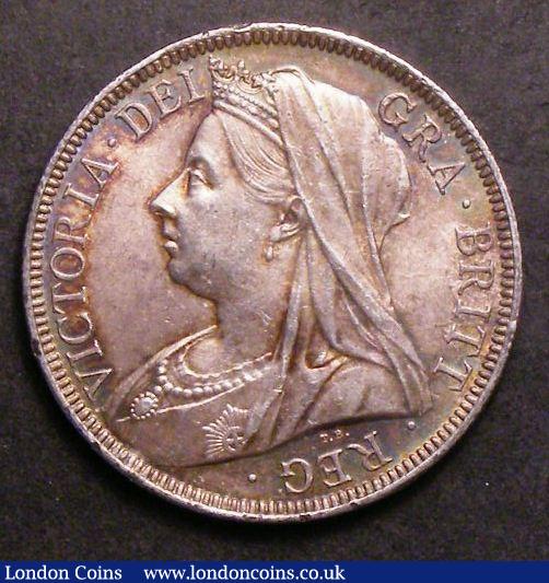 Halfcrown 1901 ESC 735 UNC the obverse colourfully toned, the reverse with some staining : English Coins : Auction 142 : Lot 2409