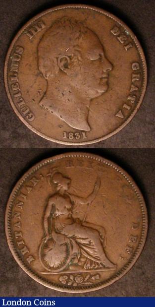 Pennies (2) 1831 .W.W Peck 1458 VG/NF with some surface marks, our records indicate this is only the fourth example we have handled since 2003, 1831 W.W (no stop after second W) Peck 1458* listed as extremely rare by Peck VG the reverse with some verdigris this variety seldom seen in any grade : English Coins : Auction 142 : Lot 2578