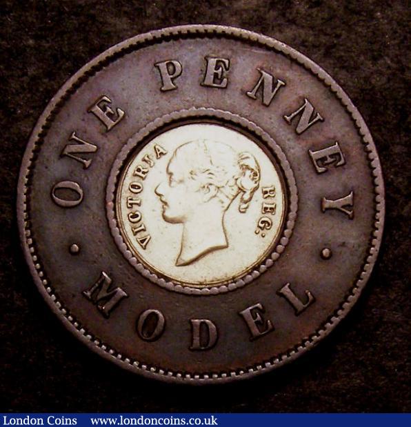 Penny, Model Coinage by Joseph Moore undated (1844) with PENNEY error in the obverse legend. Now listed in Krause 'Unusual World Coins' as X#10 with no prices given, our research has uncovered that 7 examples are known to exist, examples selling in the £200-£900 range according to grade, this example NVF, previously unseen by this cataloguer : English Coins : Auction 142 : Lot 2731