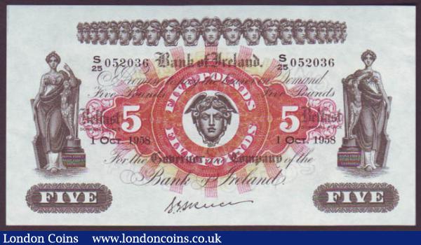 Northern Ireland Bank of Ireland £5 dated 1st October 1958 series S/25 052036, Skuce signature, Pick52d, about UNC : World Banknotes : Auction 142 : Lot 315