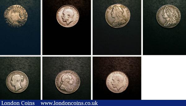 Sixpence 1593 Shilling 1723 R&P, 1735, 1745 Roses, 1859 (9 over 8), 1915 and 1923 mixed collectable grades : English Bulk Lots : Auction 142 : Lot 3288