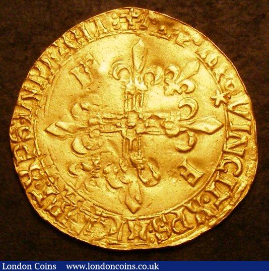 France Ecu d'Or aux soleil Francis I (1515-1547) Fifth Type mintmark Anchor on left side (Bayonne) Reverse with two F's and two Fleur-de Lis in angles with quadrilobe at centre weight 3.3 grammes VF : World Coins : Auction 142 : Lot 900