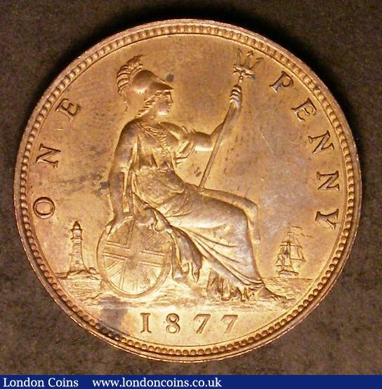 Penny 1877 Freeman 91 dies 8+J UNC or near so and lustrous with a stain to the left of the date : English Coins : Auction 142 : Lot 2696