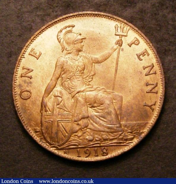 Penny 1918H Freeman 183 dies 2+B UNC with around 50% lustre, the obverse weakly struck, very rare in high grade : English Coins : Auction 142 : Lot 2727