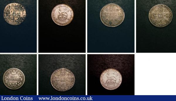 Sixpence 1593 Shilling 1723 R&P, 1735, 1745 Roses, 1859 (9 over 8), 1915 and 1923 mixed collectable grades : English Bulk Lots : Auction 142 : Lot 3288