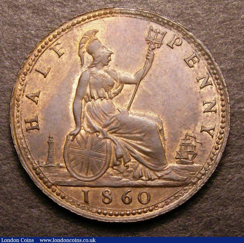 London Coins : A142 : Lot 412 : Halfpenny 1860 Beaded Border Freeman 260A dies 1*+A No tie-knot CGS 75, Ex-Andrew Wayne collecti...