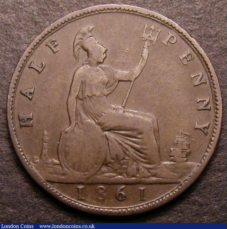London Coins : A142 : Lot 439 : Halfpenny 1861 Freeman 282A 6 over 8 in date rated R17 by Freeman, almost certainly rarer, w...