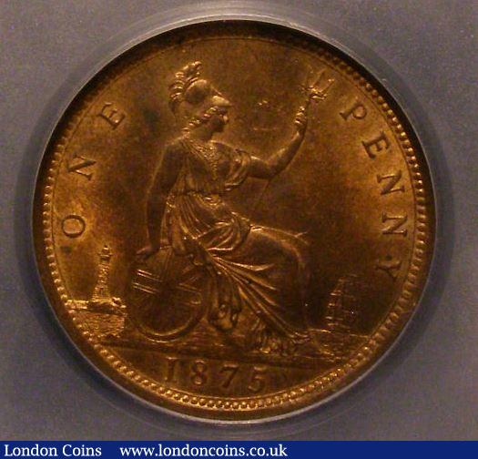 London Coins : A142 : Lot 619 : Penny 1875 Freeman 79 dies 8+G ICG MS64 RB (Variety not on the slab) rated R13 by Freeman, proba...