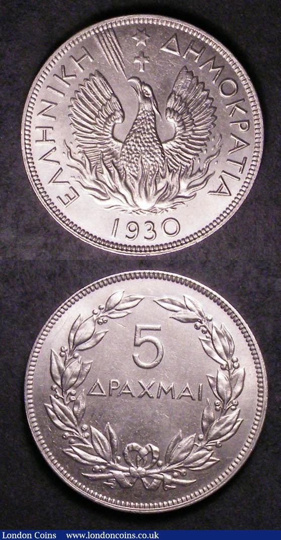London Coins : A142 : Lot 922 : Greece 5 Drachmai 1930 and 2 Drachmai 1926 both Unc