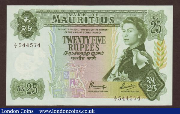 Mauritius 25 rupees issued 1967 series A/6 544574, signature 4, QE2 Annigoni portrait, Pick32b, UNC : World Banknotes : Auction 143 : Lot 226