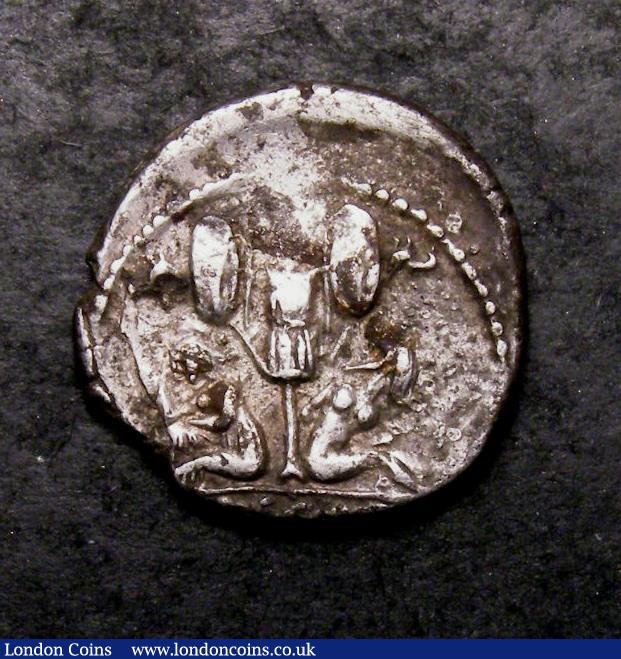 London Coins : A143 : Lot 1401 : Denarius Ar. Julius Caesar. C, 46-45 BC. Obv; Diad head of Venus right. Rev; Captives seated at foot...