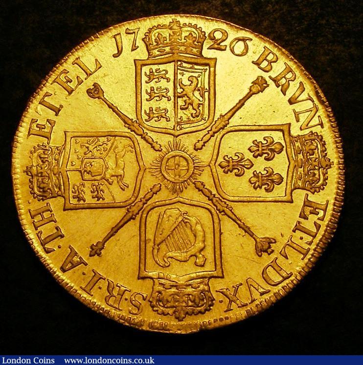 London Coins : A143 : Lot 1748 : Five Guineas 1726 DECIMO TERTIO S.3626 Good VF rare thus very small area of silvered discoloration o...