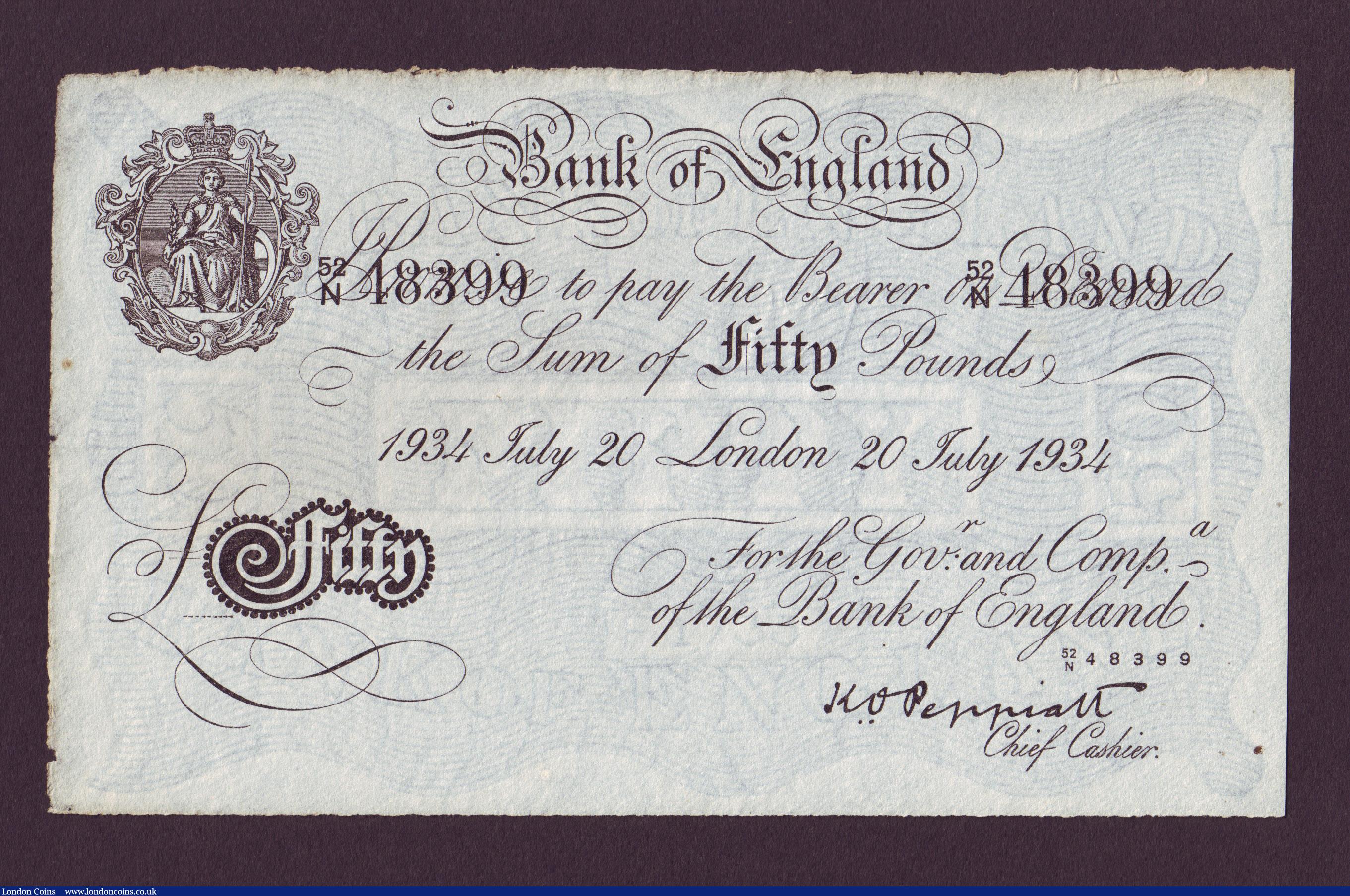 London Coins : A143 : Lot 35 : Ten pounds Catterns white Operation Bernhard German forgery dated 1932 GVF & Peppiatt £50 ...