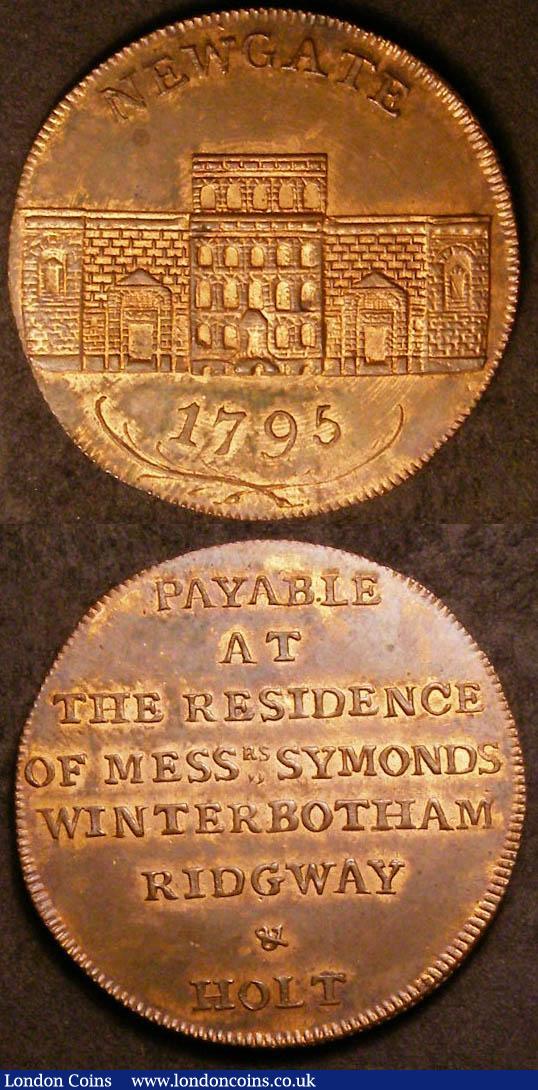 London Coins : A143 : Lot 691 : Middlesex 18th Century (2) Newgate Prison 1795 DH396B, EF and lustrous, Stanhope undated DH 1040 EF ...